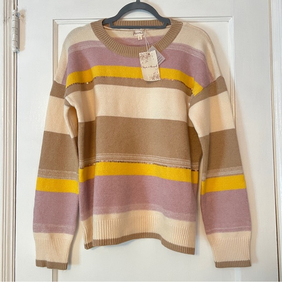 Hem & Thread Colorblock Stripe Sweater with Sequins - Picture 5 of 9